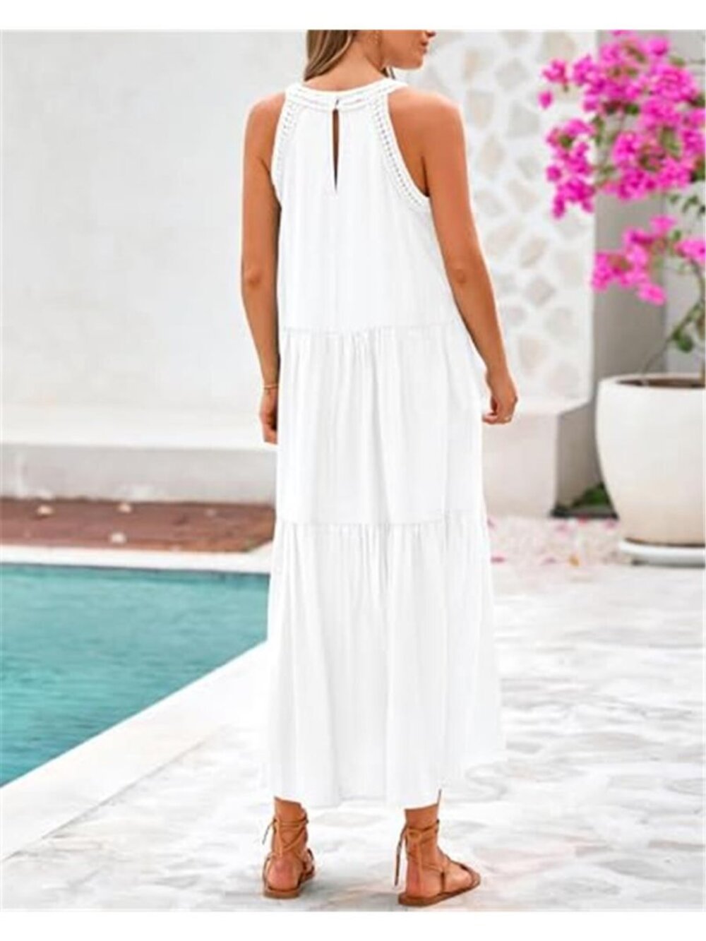 Women's Halter Summer Dress Casual Spring Hollow Boho Maxi Dress - Picture 3 of 6
